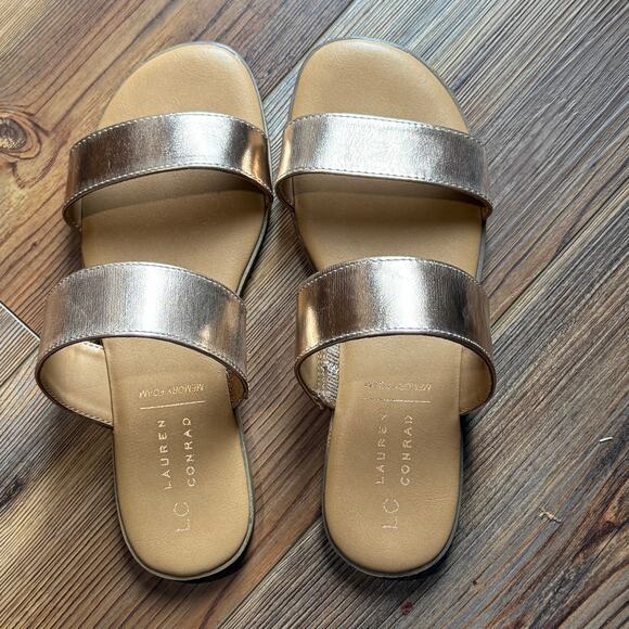 Lauren Conrad Sunstone Metallic gold slip-on sandals. Women’s size 6.5 Medium. - Picture 2 of 5